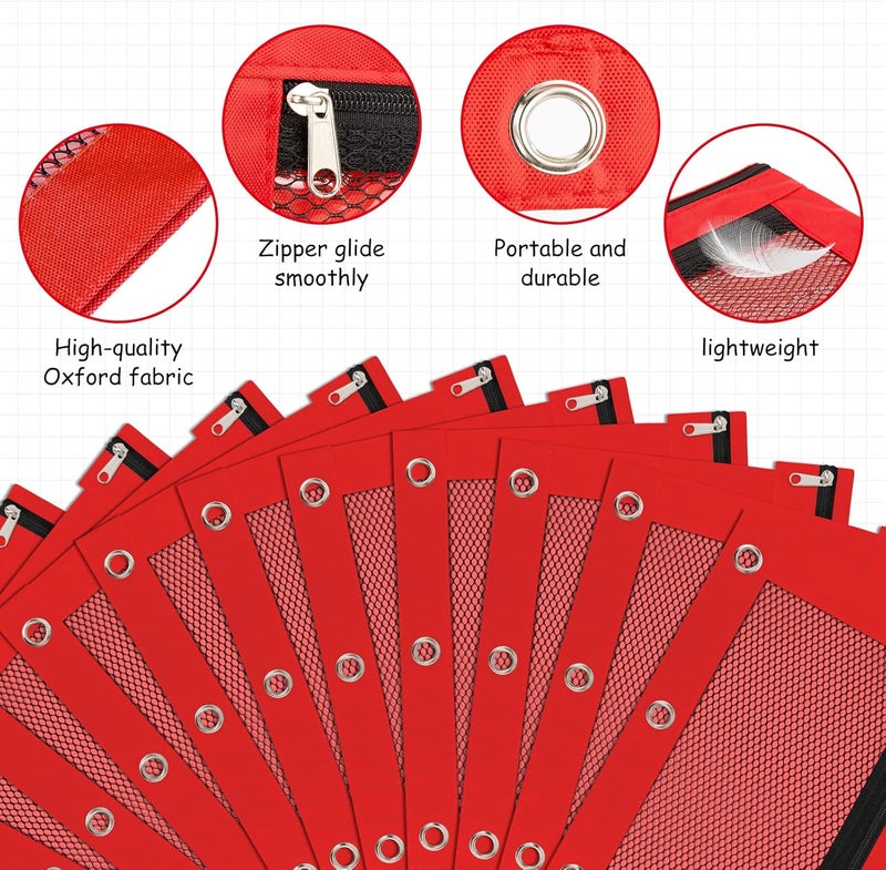 IKAYAS 20 Pack Red Pencil Pouch for 3 Ring Binder Bulk Binder Pencil Pouch with Zipper, Pencil Pouch Bags for Classroom Bulk Pencil Box Pencil Case for Storing School Students Teacher Supplies - Image 4